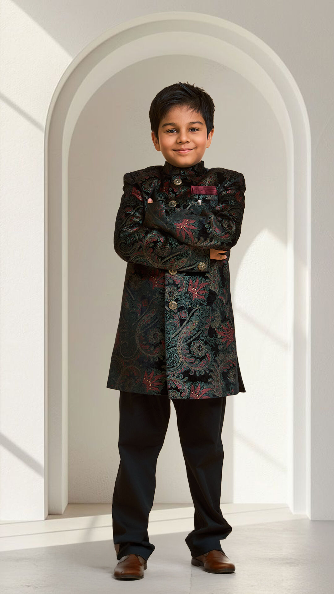 Boy wearing an Indo-western sherwani set